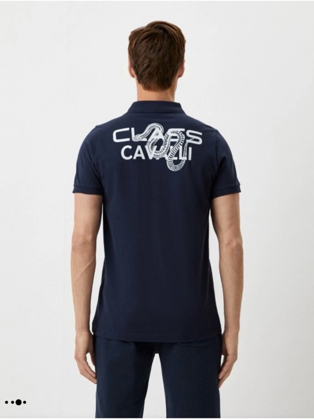 Mens Cavalli Class Navy Polo with White Snake size M